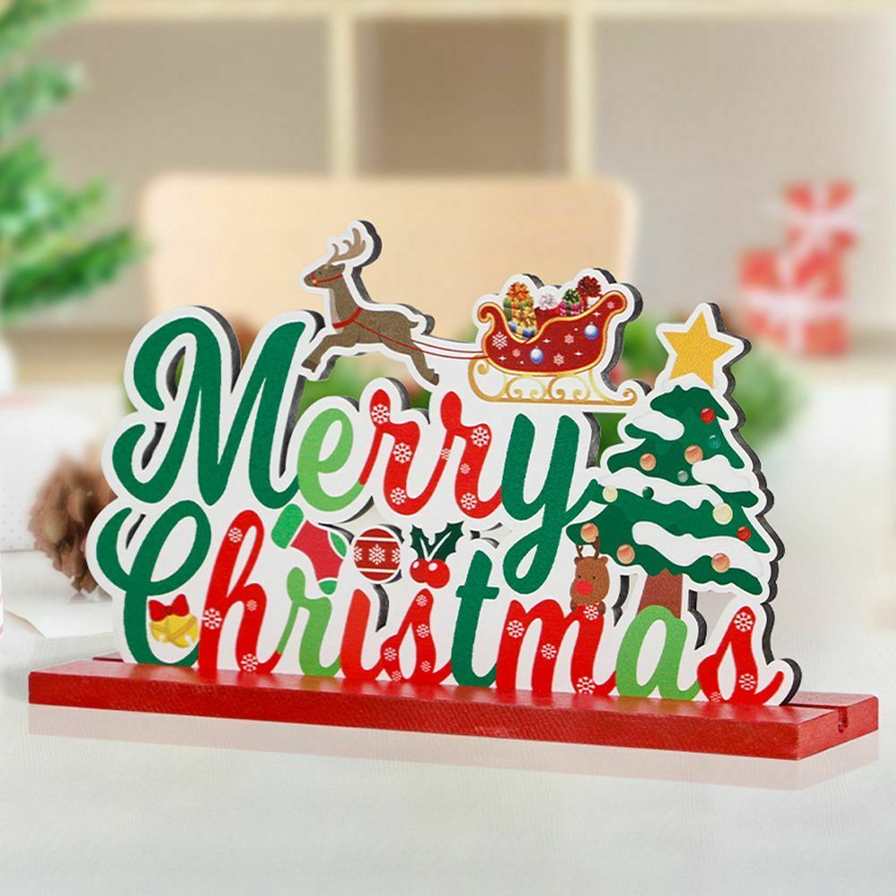 Desk Wood Craft Xmas Desktop Decorations Wooden Ornaments Christmas Table Decor