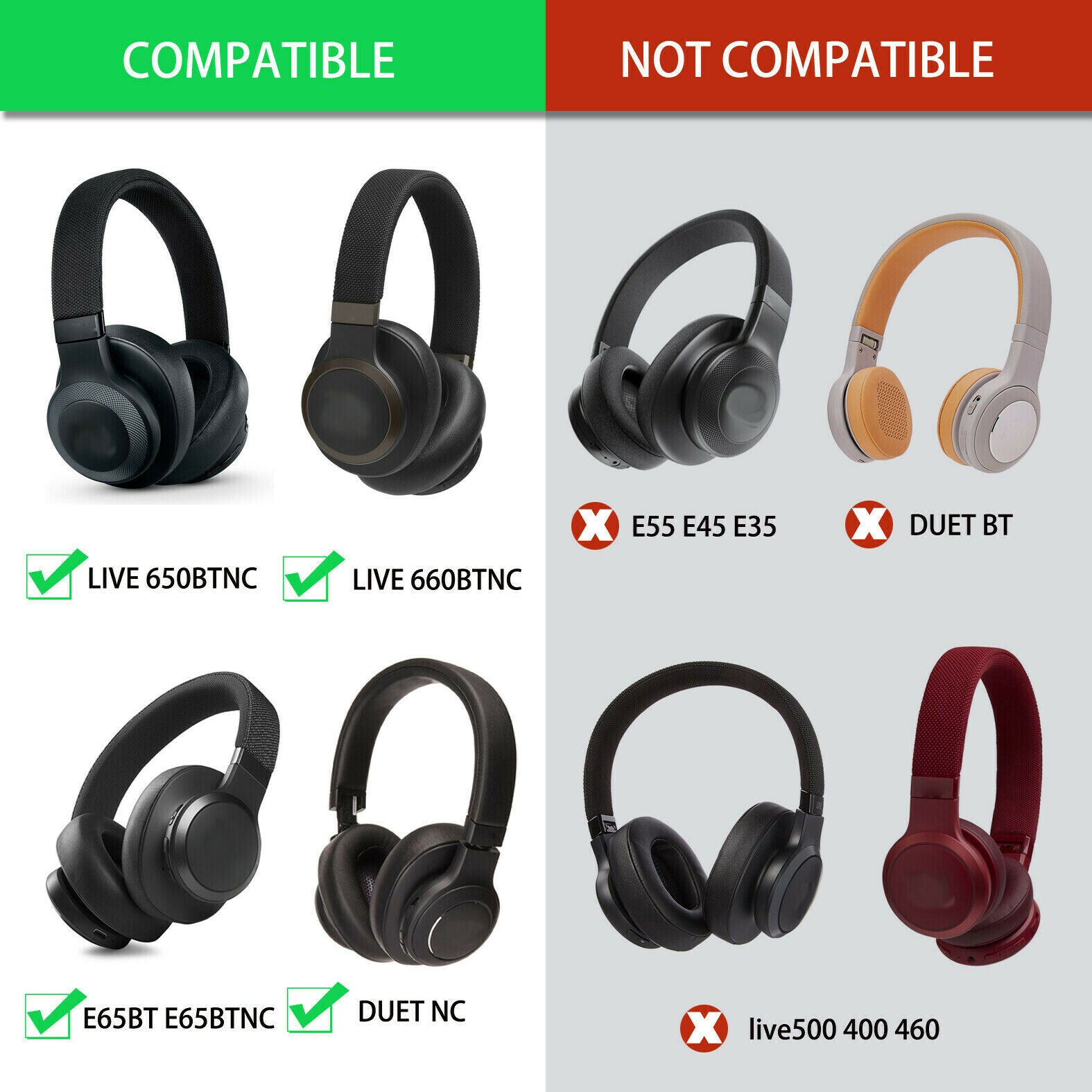 Earpad Cushion Foam Ear Pads For JBL E65 E65BTNC / Duet NC/Live 650BTNC Headsets