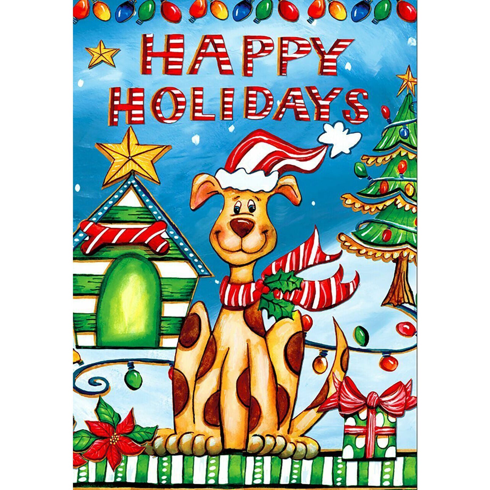 Happy Holidays Dog House Flag Christmas Puppy Humor 28" x 40" Briarwood Lane New