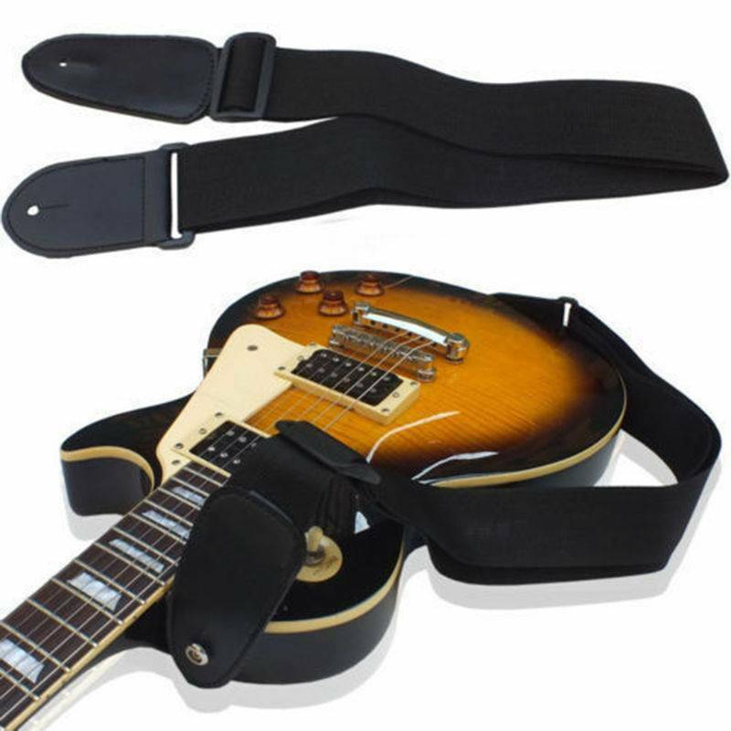 Black Adjustable Soft Leather Thick Strap for Electric Acoustic Guitar Bass