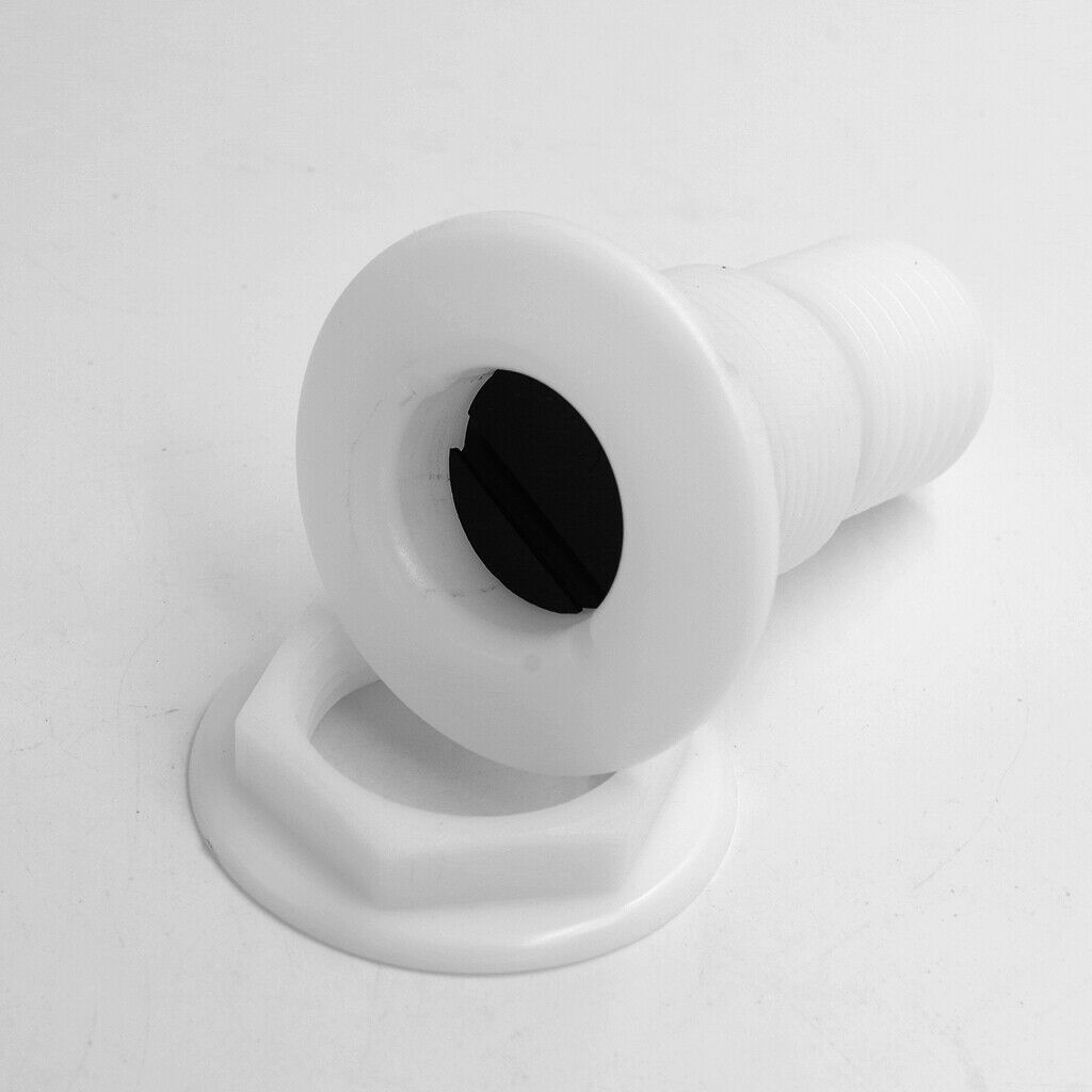 White Plastic Thru-Hull Bilge Pump and Aerator Hose Fitting for 2" Hose