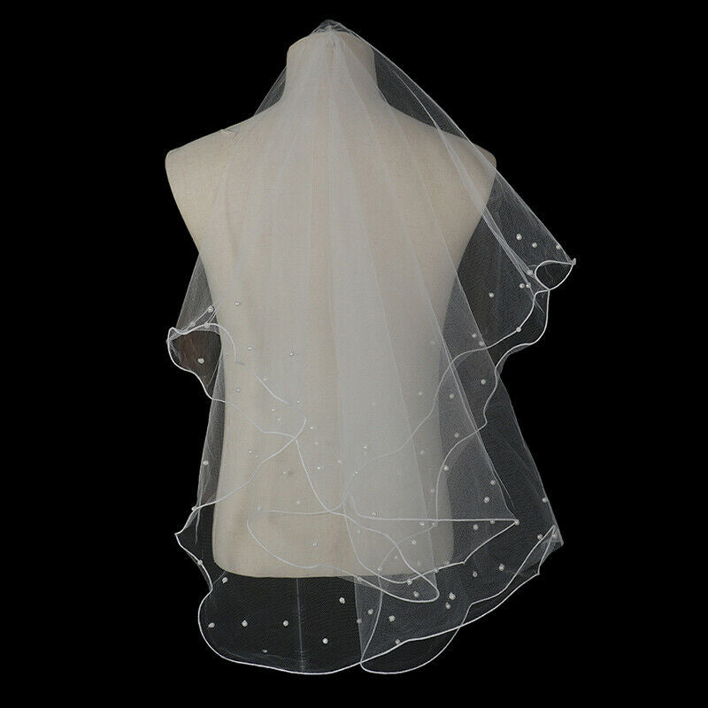 New Simple Ribbon Edge Wedding Veils With Pearls Short Bridal Veils Studi.l8