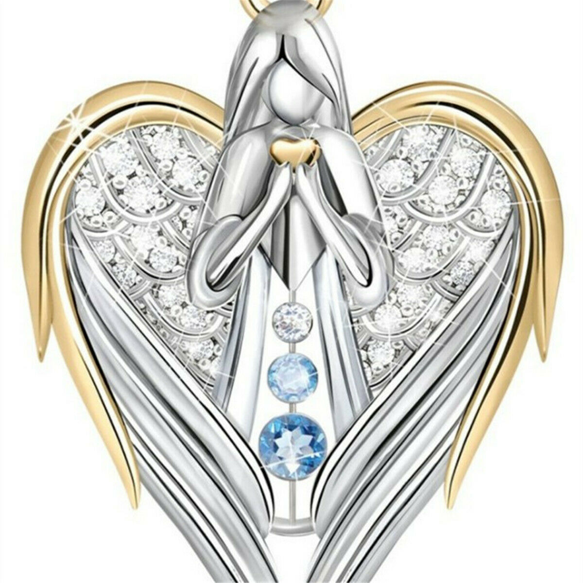 Two Tone Heart Angel Wing Pendant Chain Guardian Necklace Jewelry Charm Gift New