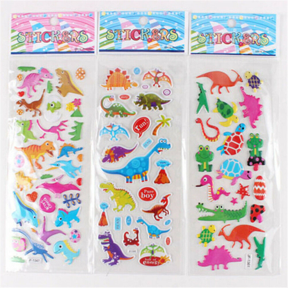 5 Sheets Cute Dinosaur Bubble PVC Stickers Cartoon Kids Classic Toys Stick.l8