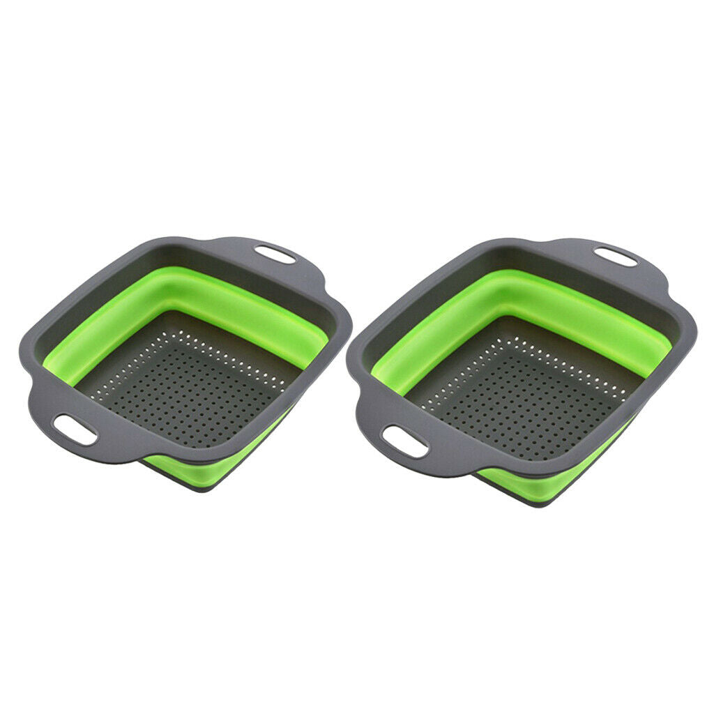 Collapsible Colander Basin Kitchen Strainer Seive Drainage Basket Green L