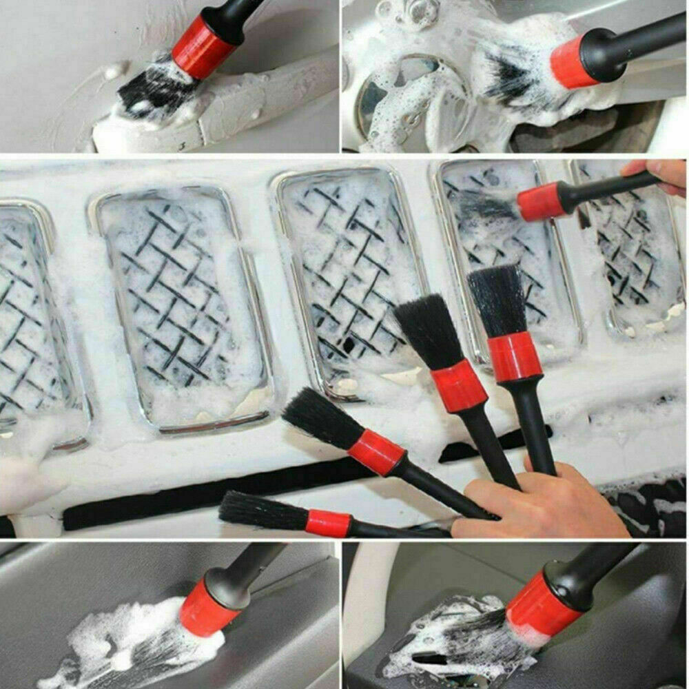 5Pcs/Set Black Car Auto Detailing Brushes Interior & Exterior Cleaning Brush Set