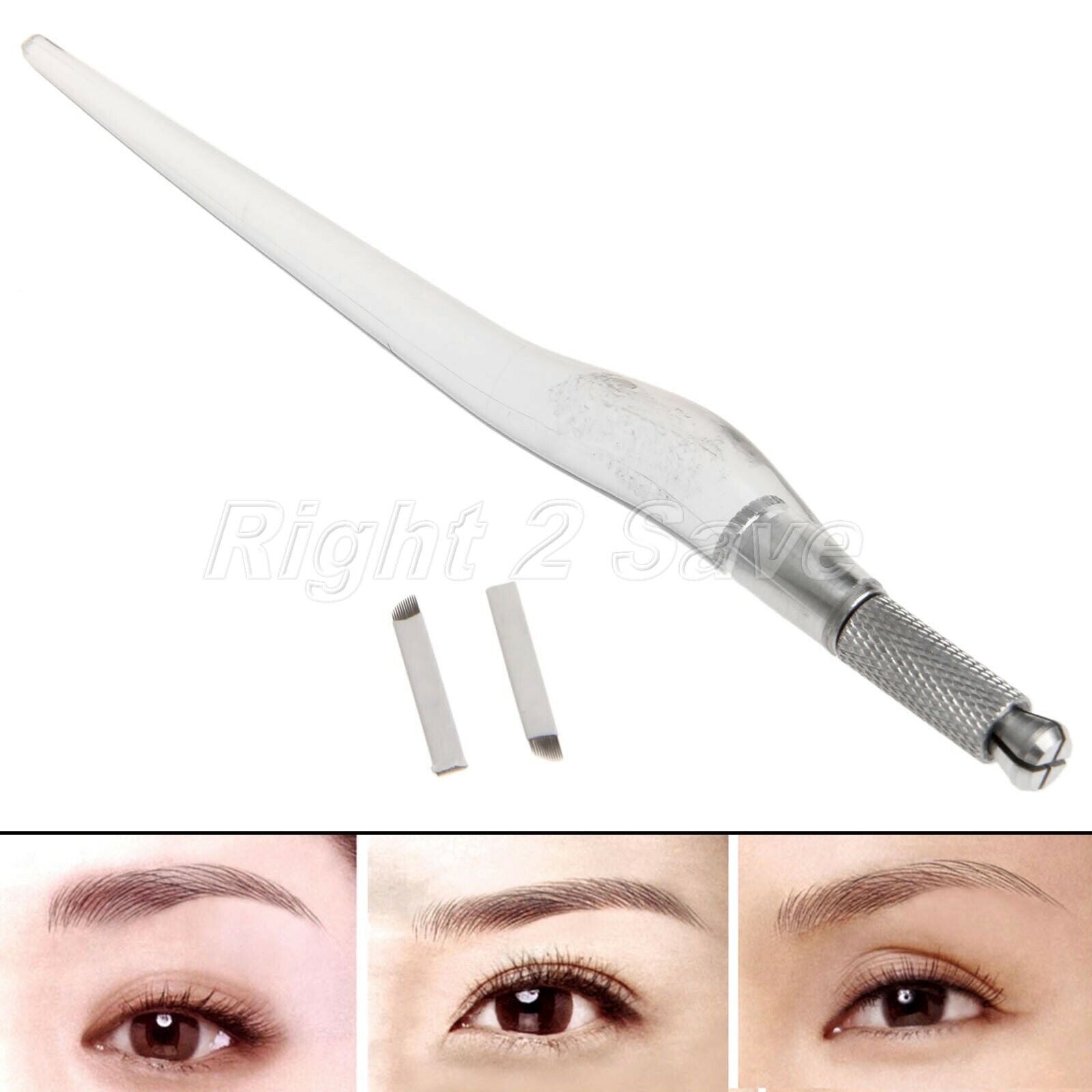 Manual Tattoo Pen+50x 12Pin Blade Eyebrow Tattoo Needles Permanent Makeup Tool