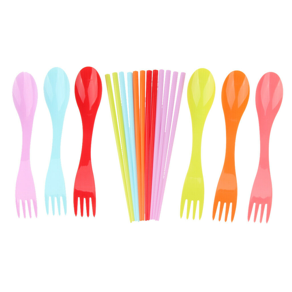 12Pcs Outdoor Portable Tableware Set Plastic Fork Spoon Chopsticks, Food Grade