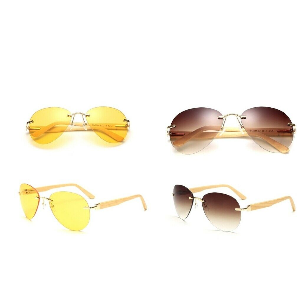 Men Women Fashion Classic Wood Bamboo Rimless Sunglasses for Outdoor Tawny