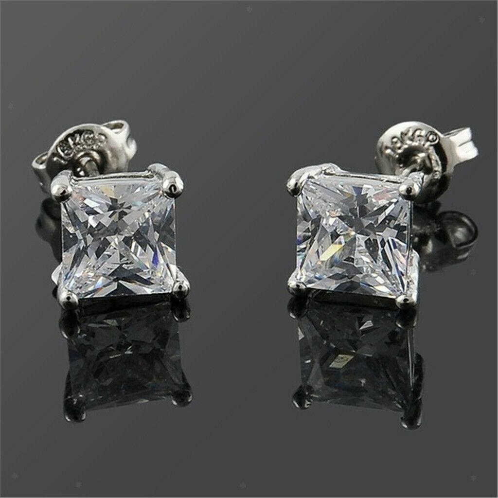1Pair Square Stud Earrings Women Men Cubic Zirconia Crystal Stud Earrings Trendy