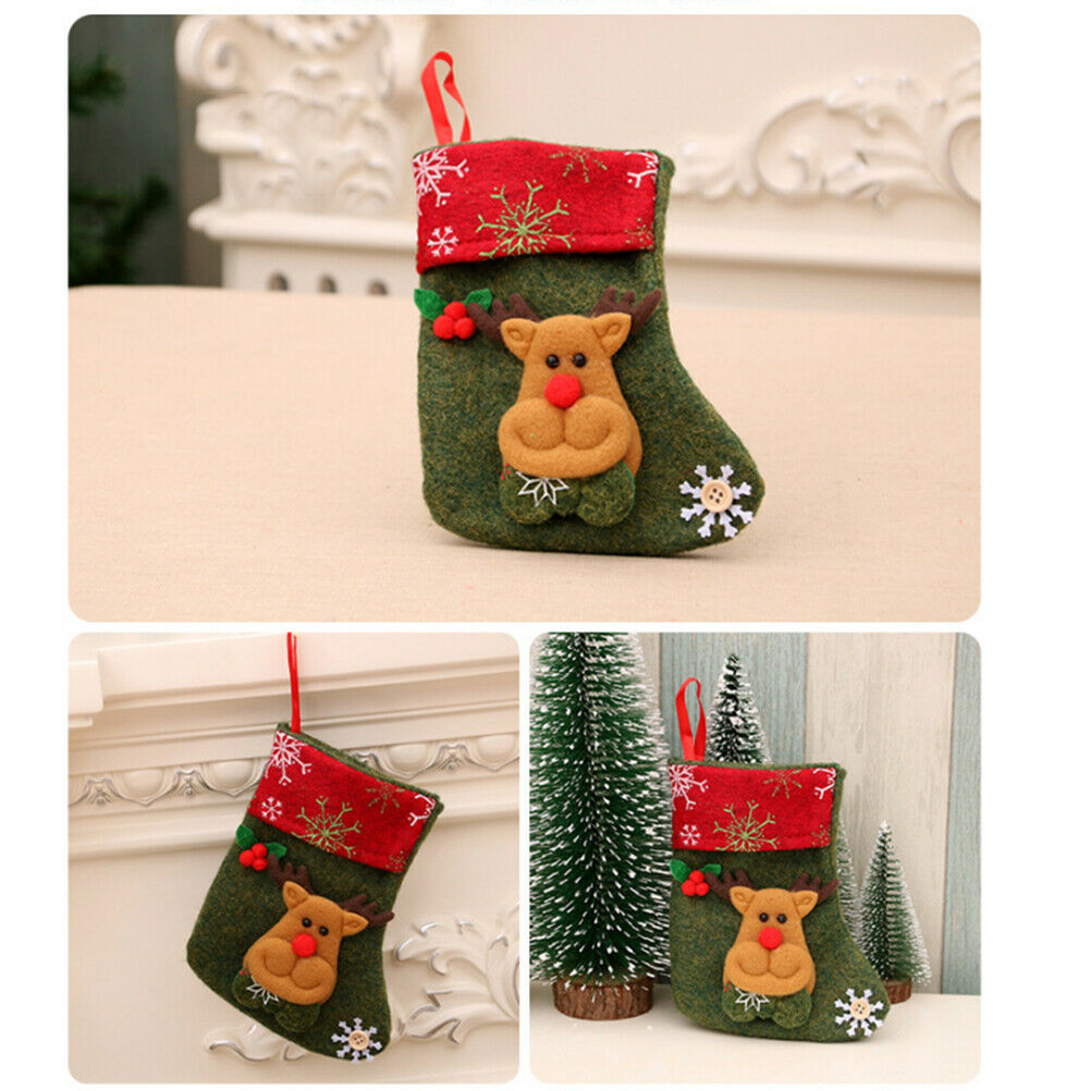 4Pcs Christmas Stockings with Santa Snowman Deer Bear Candy Bag Christmas Socks