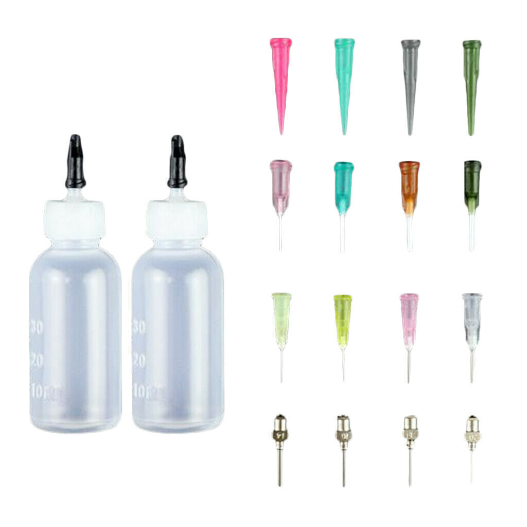 2pcs Ink Glue Squeeze Syringe Bottles 16x Paint Solvent Dispenser Needles Set