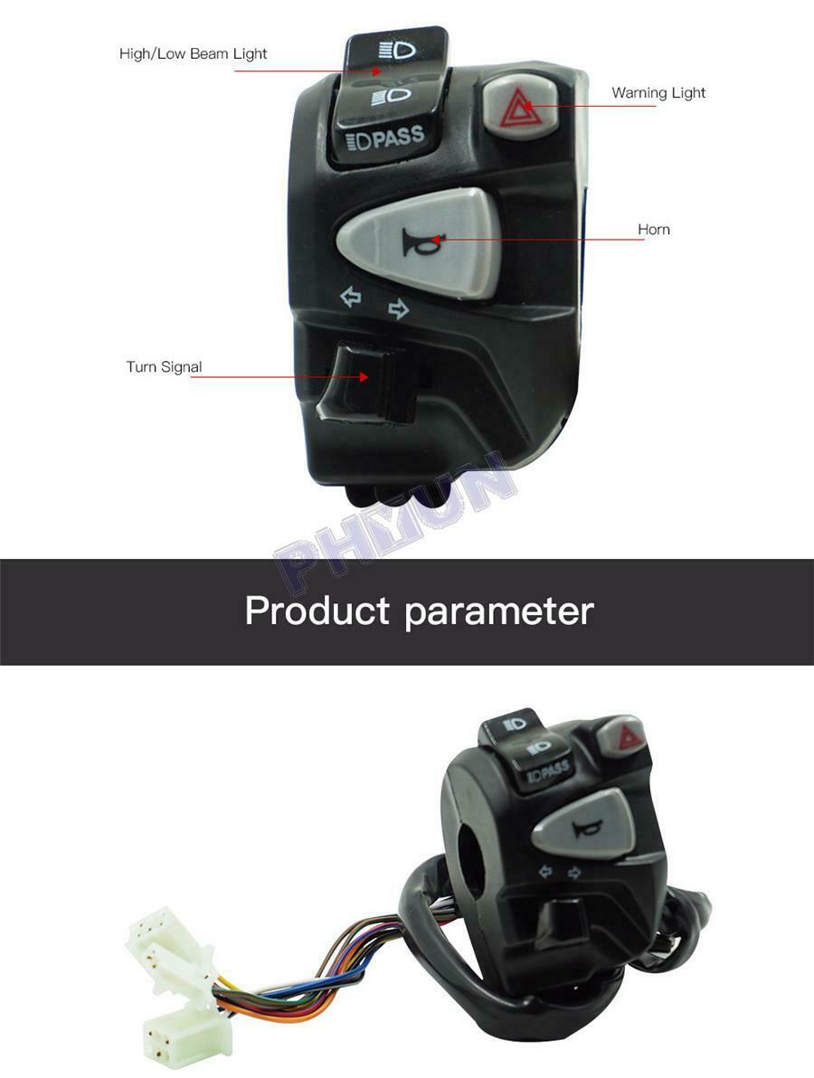 7/8" Motorcycle Handlebar Switch For Horn Turn Signal Low/High Beam Headlight ON