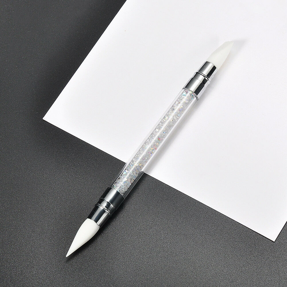 DIY Double Way Rhinestone Nail Art Brush Pen Silicone Head Carving Dotting Tool