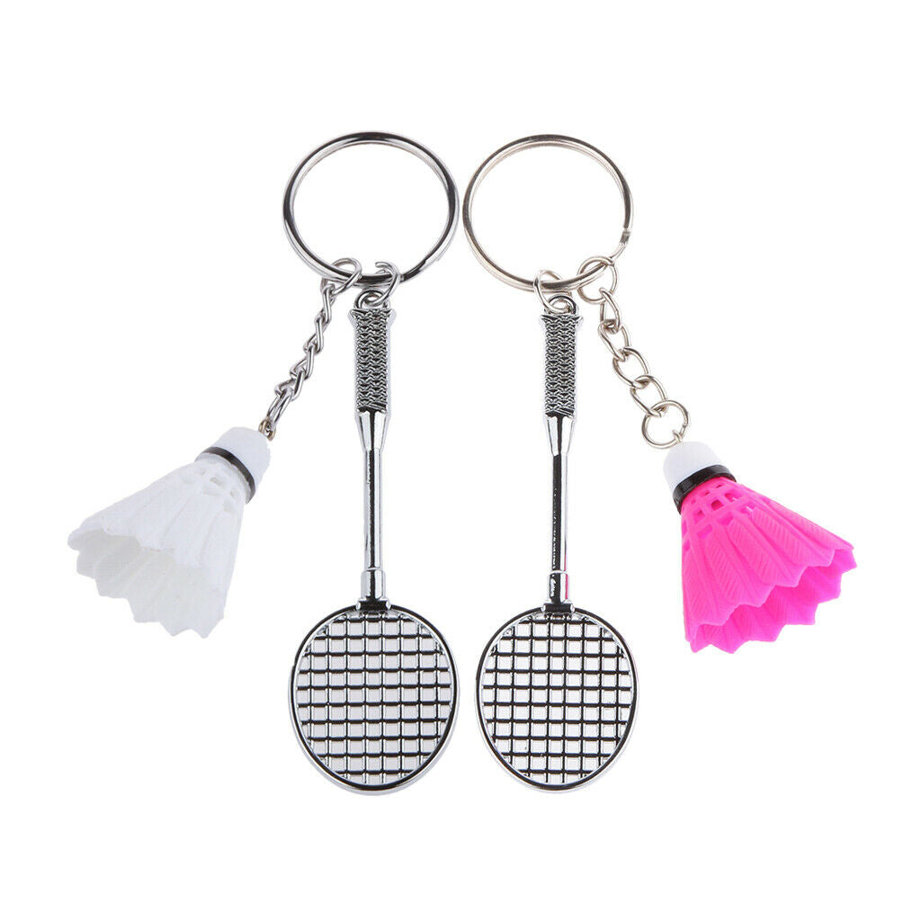 2Pcs Alloy Key Pendant Lovely Bedminton Key Chain Key Finder Fuchsia White
