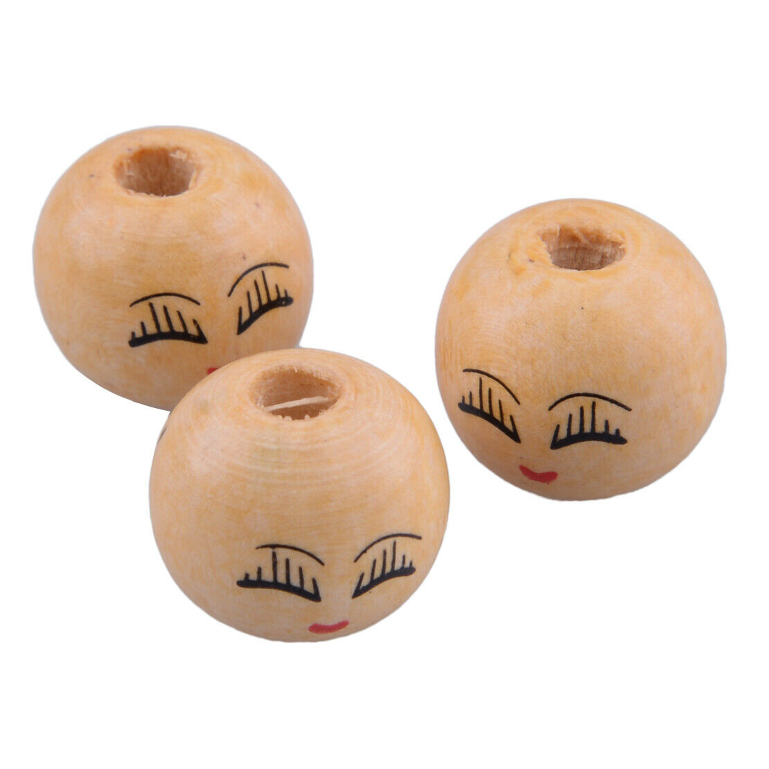 20pcs Wooden Round Face & Eyebrows Loose spacer Beads Jewellery Craft 18mm An