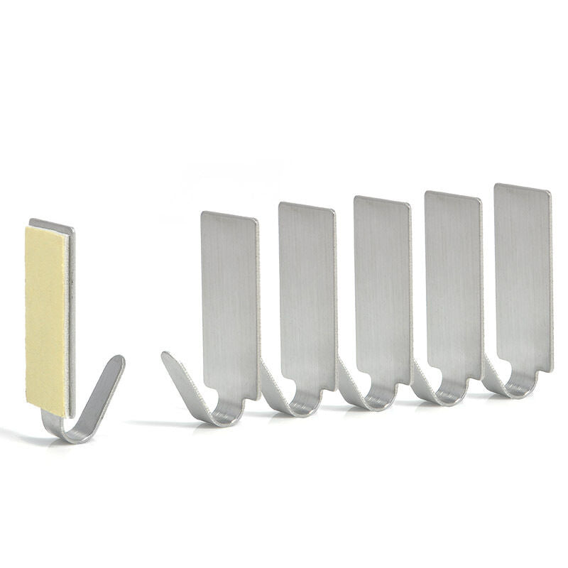 6pcs Stainless Steel Kitchen Wall Door Adhesive Stick Hook Hanger Holder Tool HS