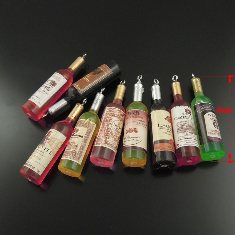 20pcs Multi-color Mixed Acrylic Wine Bottles Sh aped Charms For Necklace Pendant