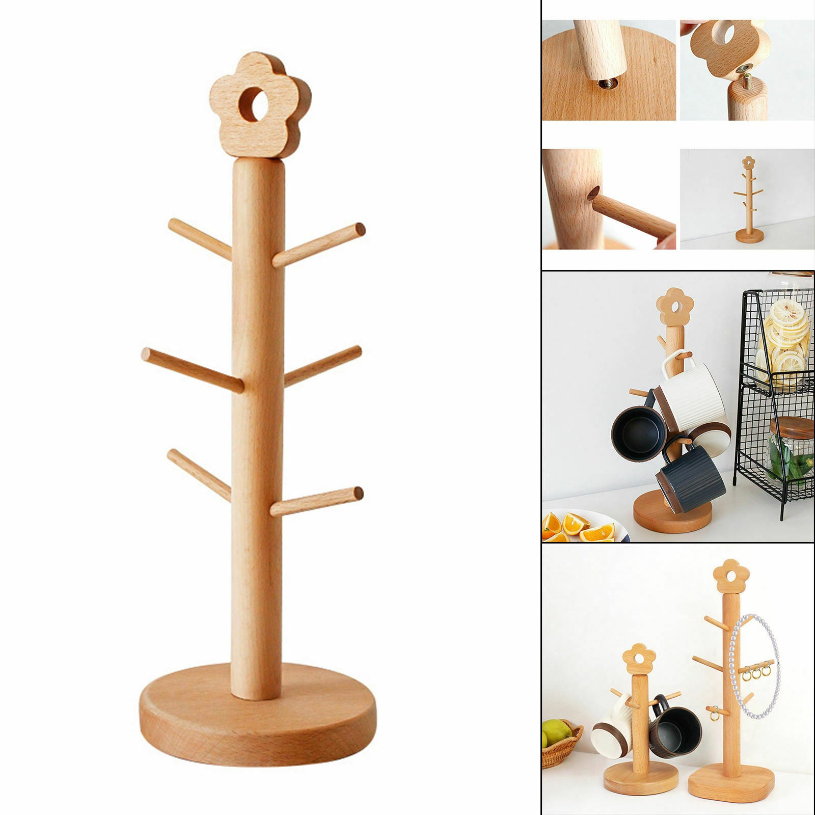 Wood Tree Cup Rack Stand Cup Holder Detachable Rack Coffee Tea Cup Storage