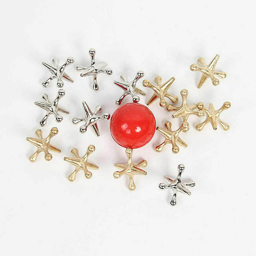 10PCS Metal Jacks Game w/ Bouncy Ball Fivestones Set Classic Party Toys