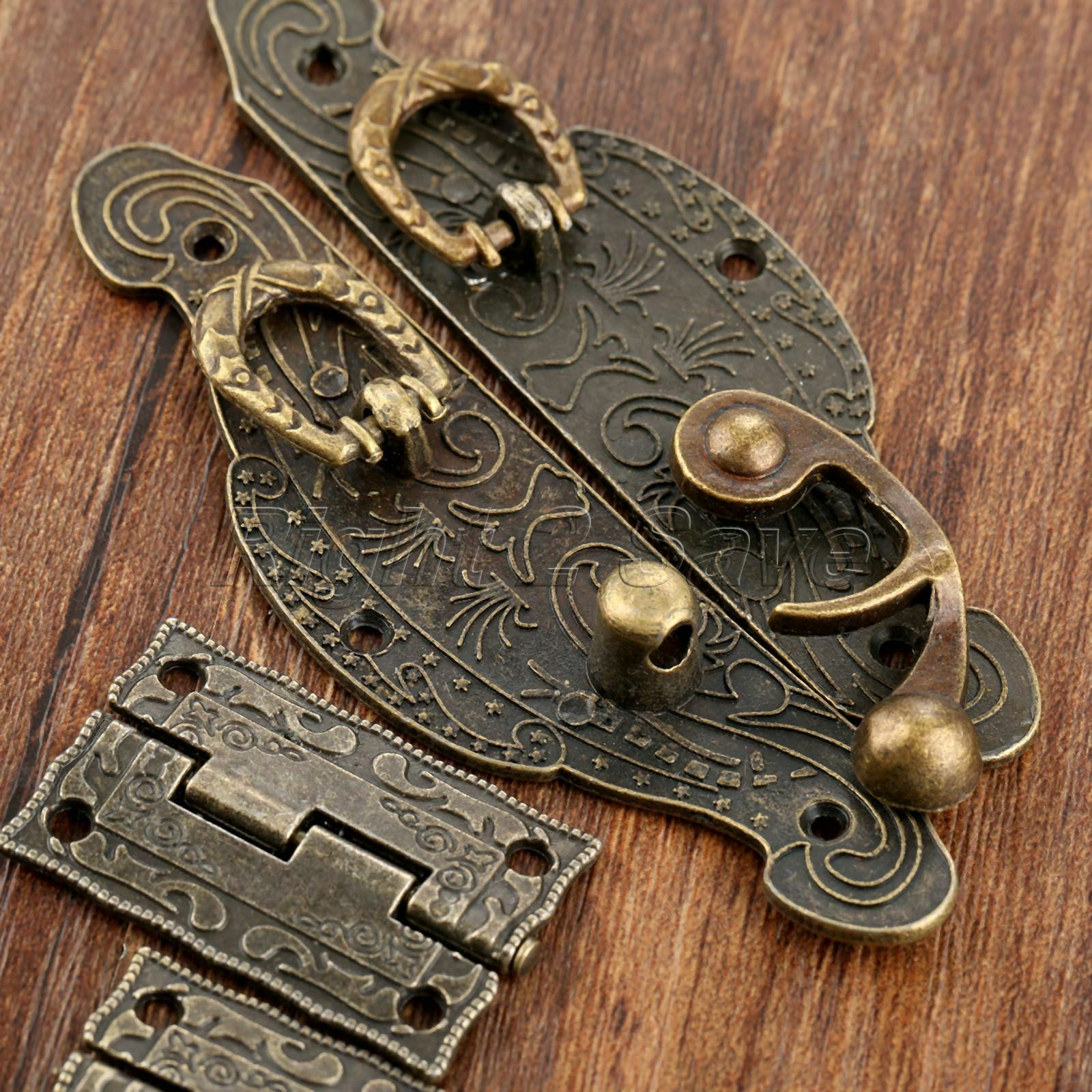Carved Flower Jewelry Box Latch Hasp Buckle Toggle Catch Clasp Hook & 2x Hinges