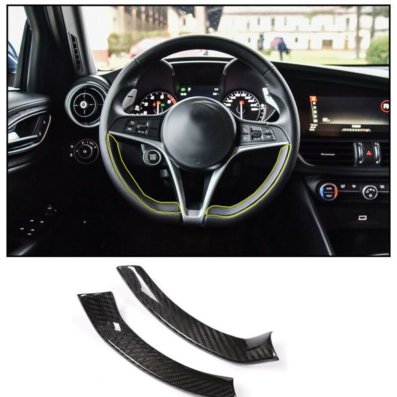 2*Carbon Fiber Steering Wheel Decoration For Alfa Romeo Giulia Stelvio 2017-2020