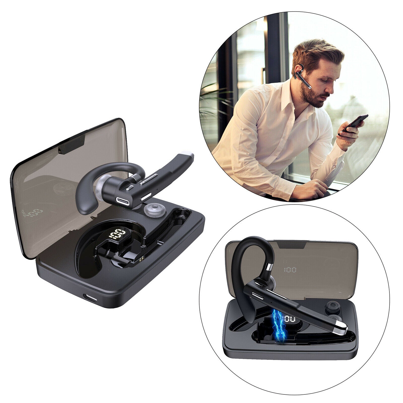 Wireless Headset Bluetooth Earpiece Business Driving Noise Cancelling Earbud