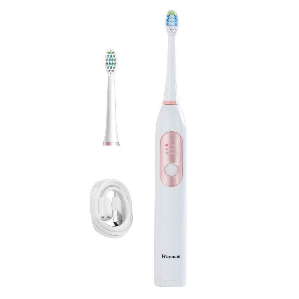Washable 3 Modes Sonic Whitening Electric Toothbrush USB with Timer 2 Heads