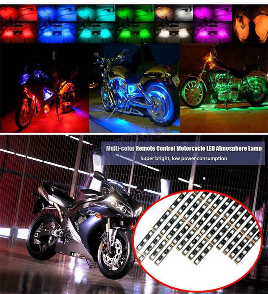 12x Motorcycle Scooter RGB LED Neon Under Glow Lights Strip Kit DC 12V Universal
