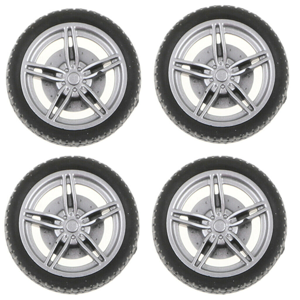 40mm 5-Spoke Plastic Wheel Rims with Soft Rubber Tires for RC Car, Pack of 4