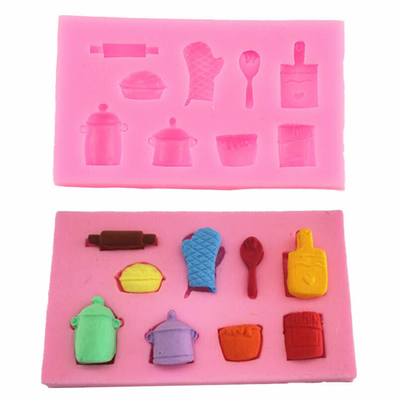 1pcs Gloves Pot Spoon Fondant Cake Chocolate Silicone Mold Cake Decoratio.l8