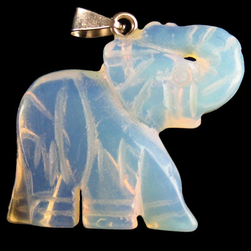 2Pcs 30g 40x36x8mm Carved Natural Opal Opalite Elephant Pendant Bead A-461DP
