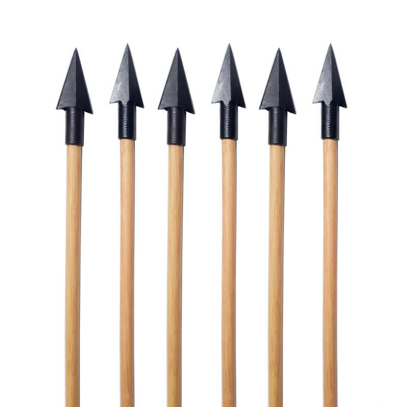 6pcs 31" Archery Wooden Arrows Wood Shaft Turkey Feather Arrowheads Bow Hunting