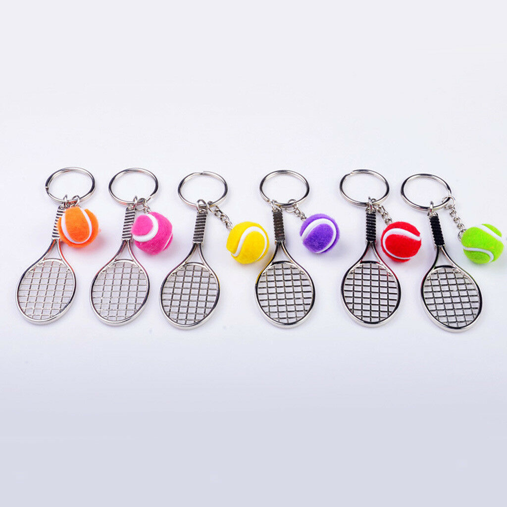 Tennis Ball Racket Pendant Charm Keyring Key Chain Split Ring of Yellow