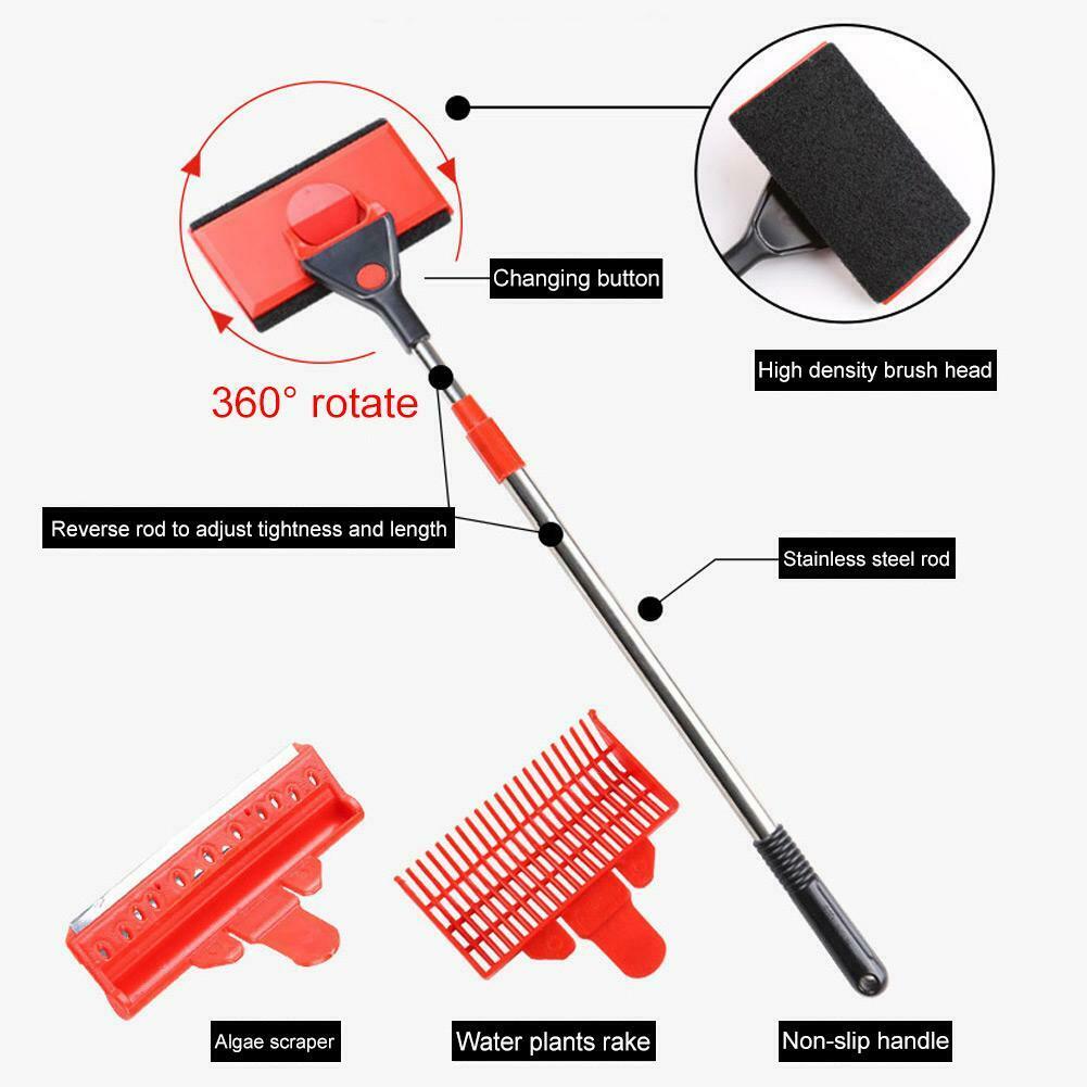 Aquarium Algae Scraper Brush Fish Tank Glass Clean Long Handle Cleaner Tool