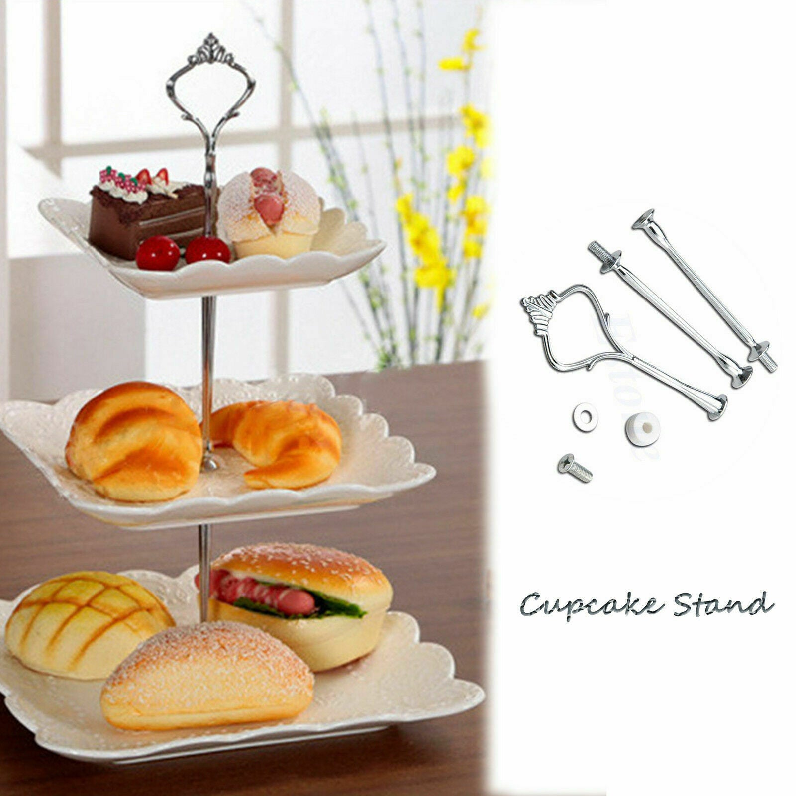 3 Tier Hardware Crown Cake Plate Stand Handle Fitting Holder Wedding Party Sets
