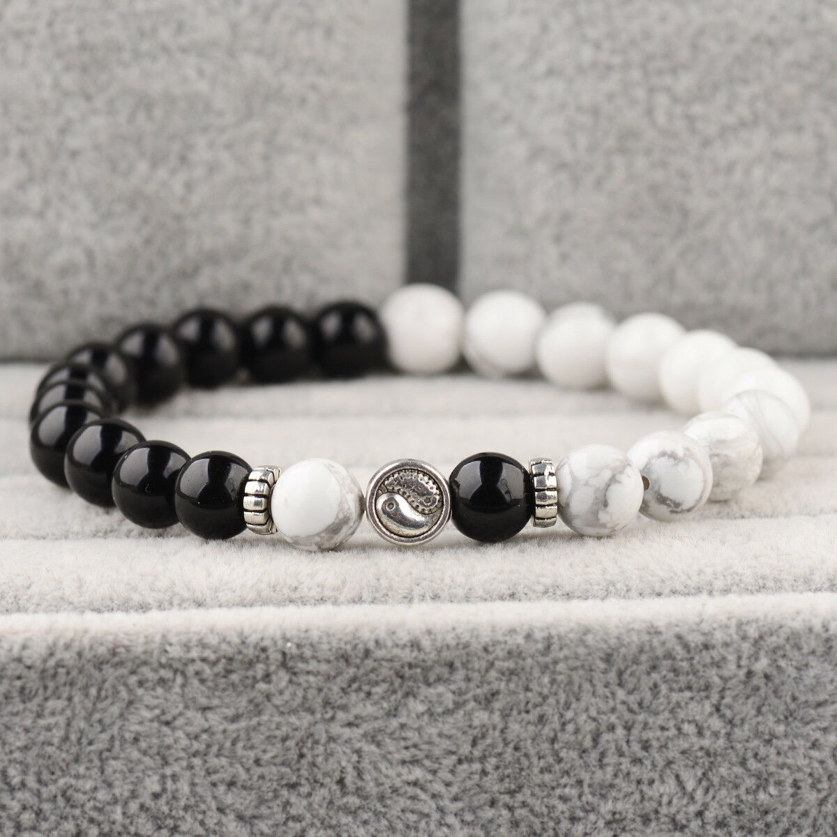 Yin Yang Bracelets Bright Agate White Howlite Beaded His and Her Bracelets Gifts