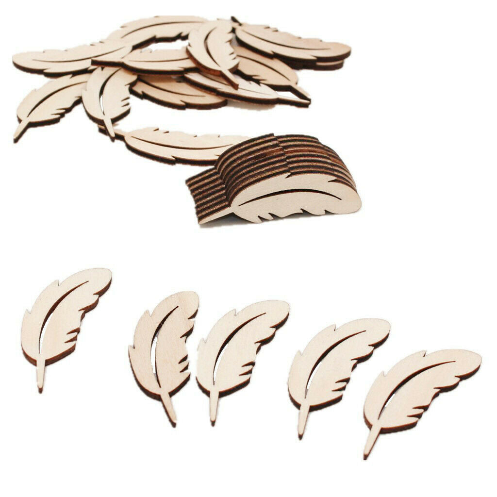25pcs Feather Shaped Natural Wood Slices Rustic Wooden Pieces Embellishment