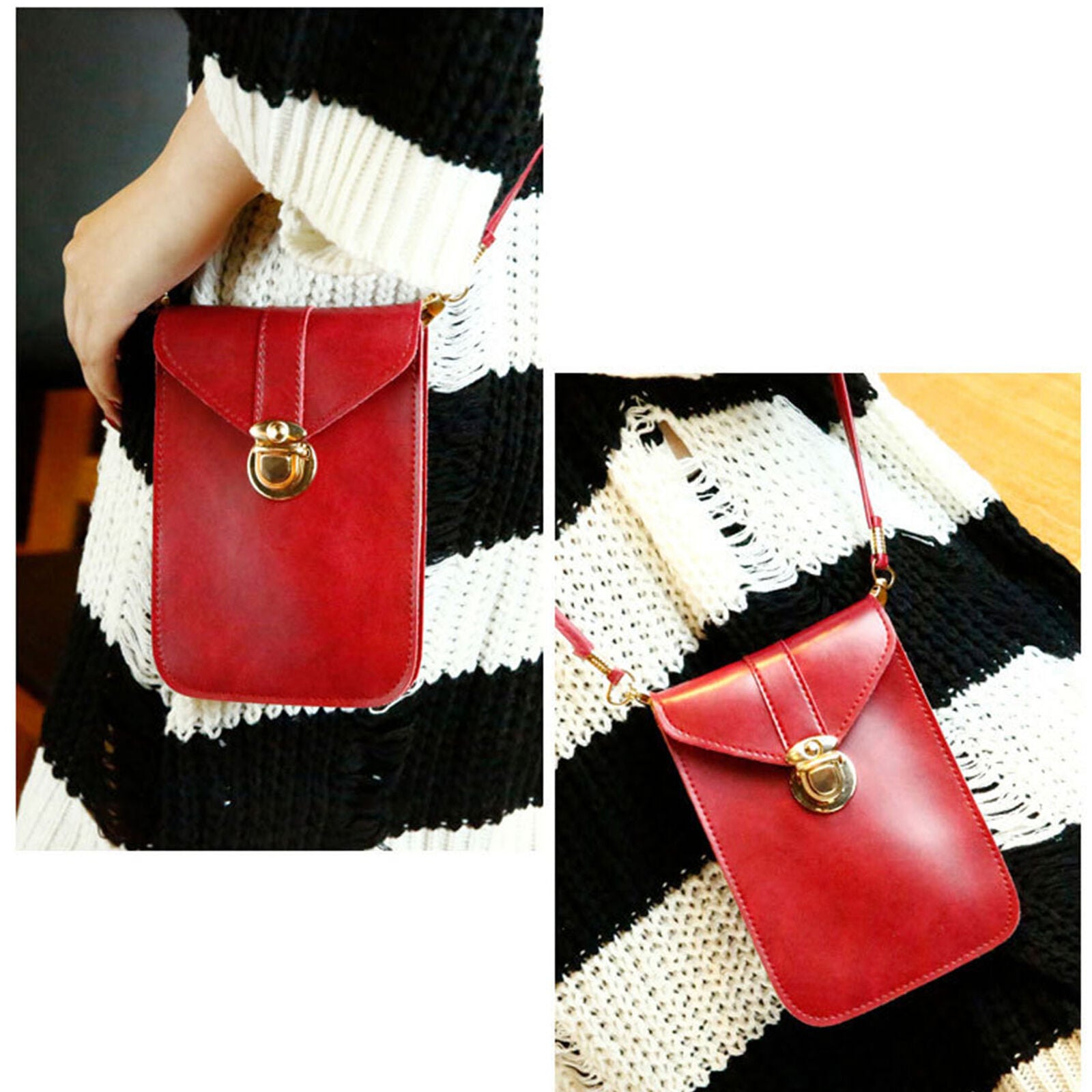 Women PU Leather Mobile Phone Pouch With Clear Window Change Bag