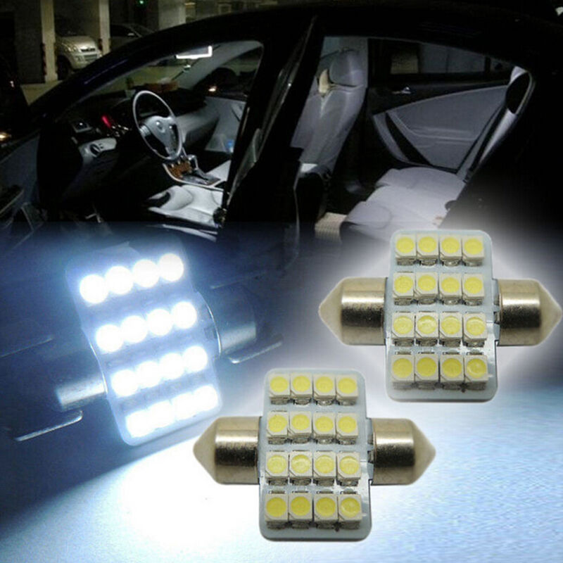 2 Pcs New  New 31mm 3528 16 LED SMD White Festoon Dome Car Bulbs WGJC.l8