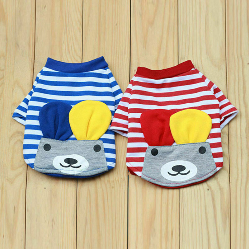 Pet Puppy Small Striped Dog Cat Vest T-Shirt Summer Apparel Clothes Red M