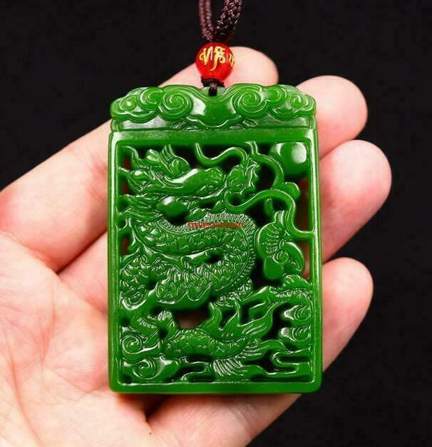 Green Jade Dragon Pendant Natural Necklace Accessories Jewellery Double-sided