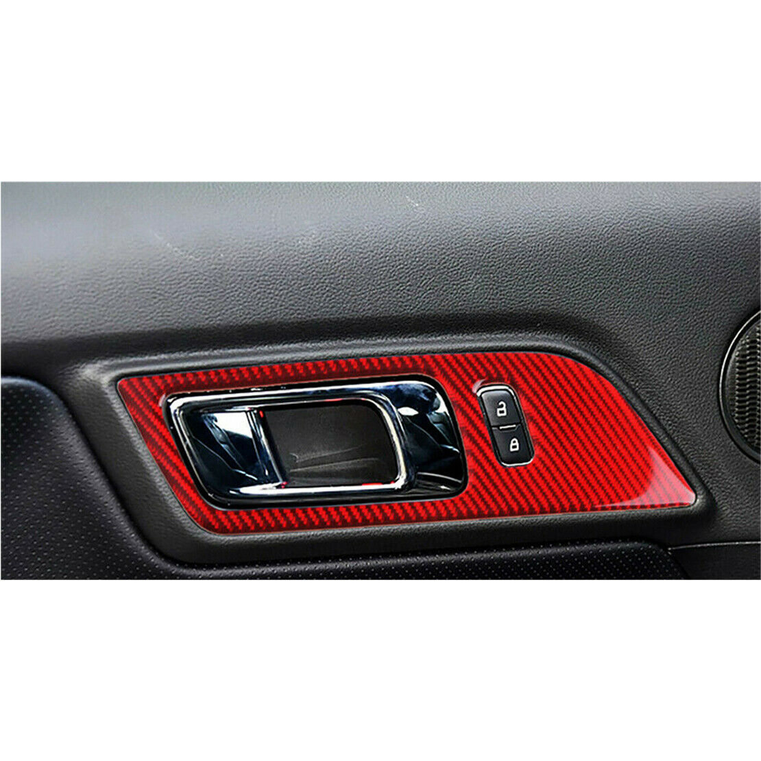 2x Red Carbon Fiber Door Handle Bowl Cover Trim Panel fit for Ford Mustang 15-19