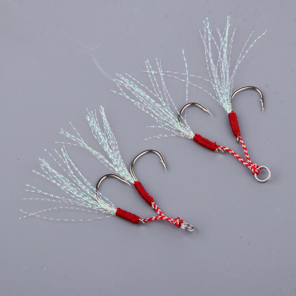 2pcs Stainless Steel Assist Hooks Sea Fishing Jig Jigging Barbed Hooks 13