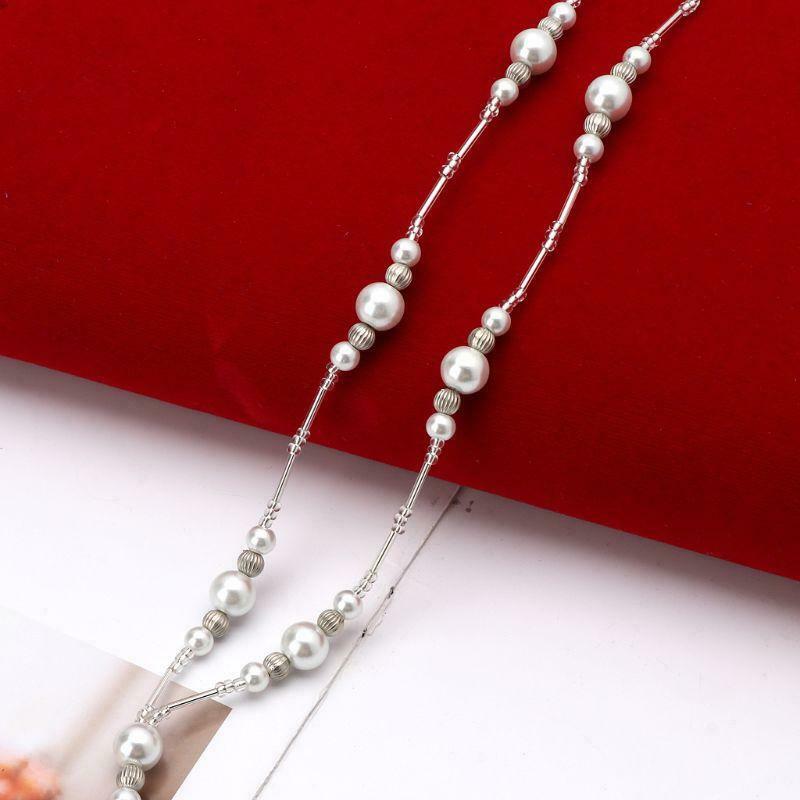 Hidden Hollow Beads White Pearls Beaded Lanyard ID Badge Holder Pendant Necklace