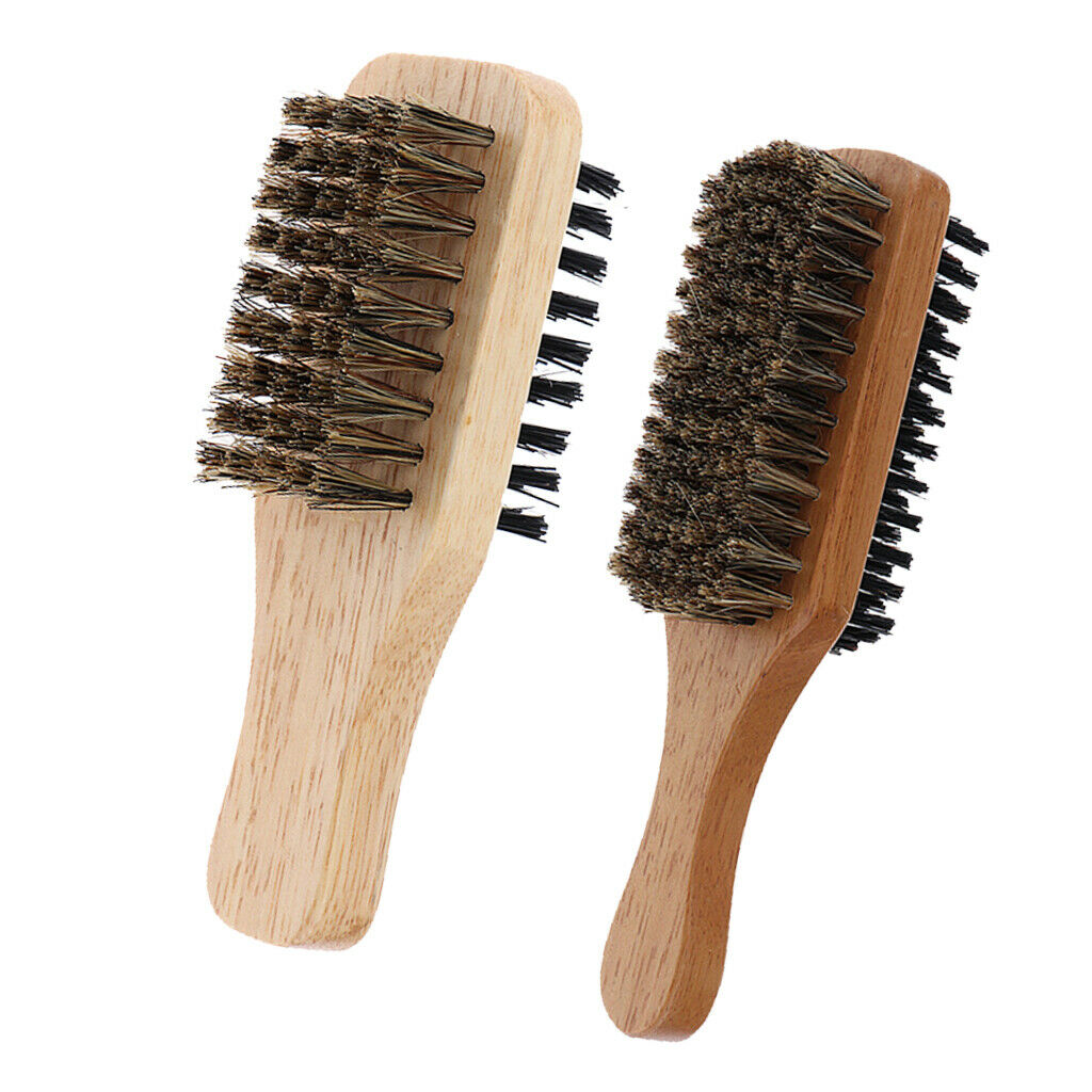 2Pcs Dual-side Men's Hair Bristle Beard Mustache Brush with Wood Handle