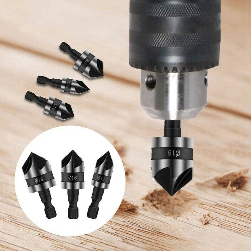 9PCS Countersink Set, Hex Shank Wood Drilling Bits 90 Degree Working 5 Flute PP9