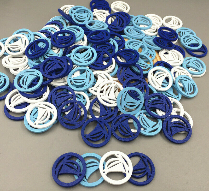 100Pcs Wooden Round sailboat Pendant Scrapbooking Home Decorations 25mm