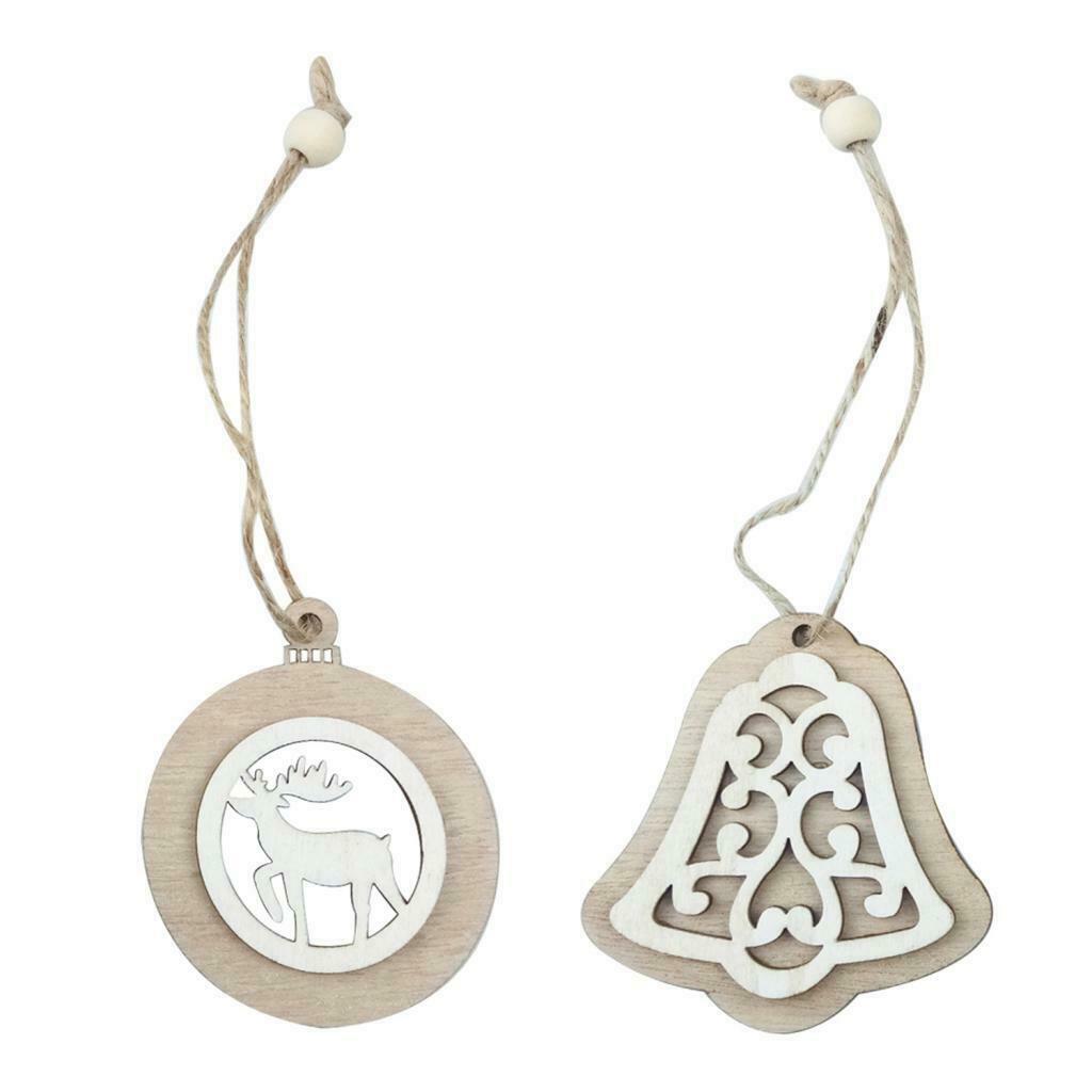 2PCS Christmas Wooden Pendants Ornaments Xmas Tree Crafts Elk+Bell