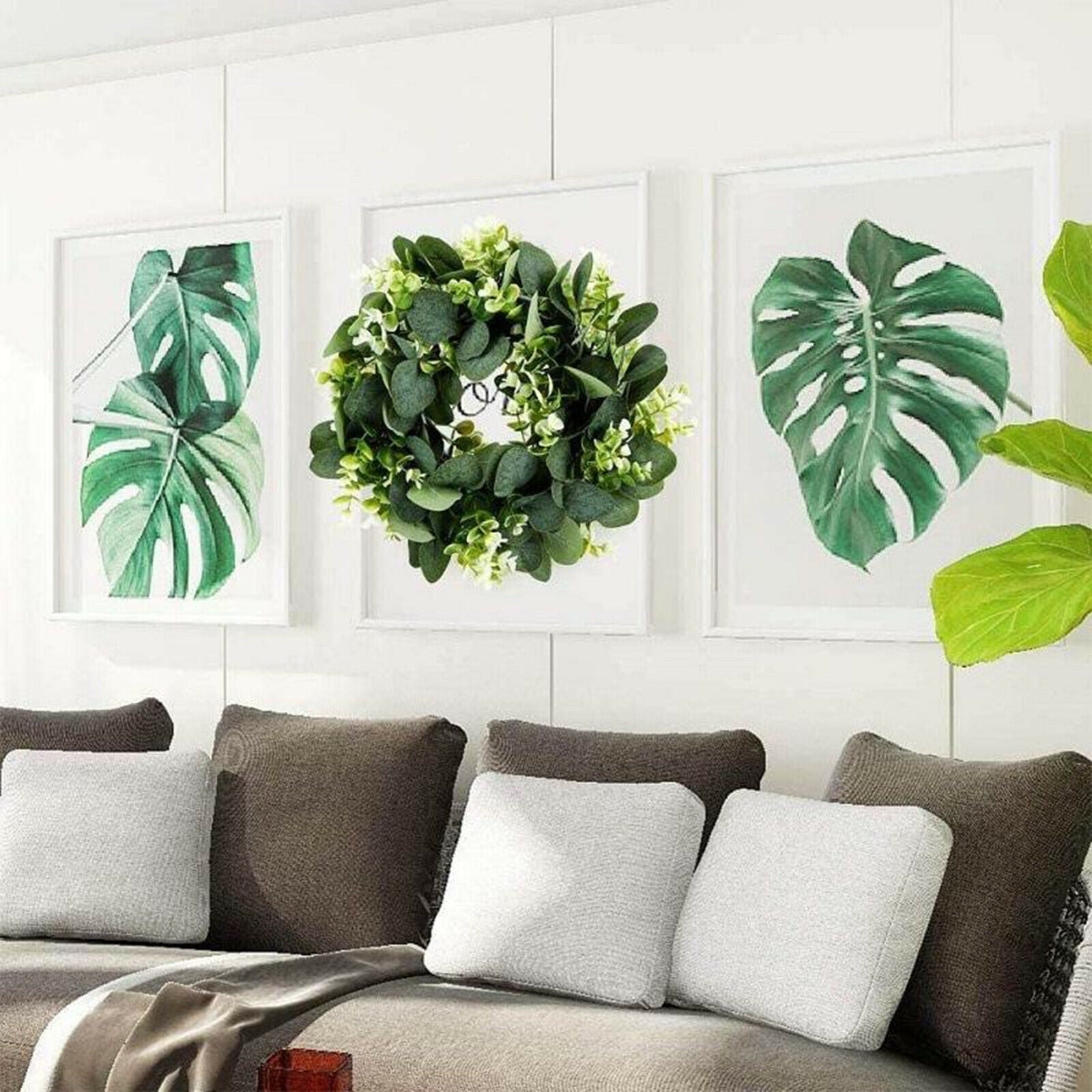 Eucalyptus Wreath Artificial Green Leaves Garland Hanging Wall Outdoor Decor